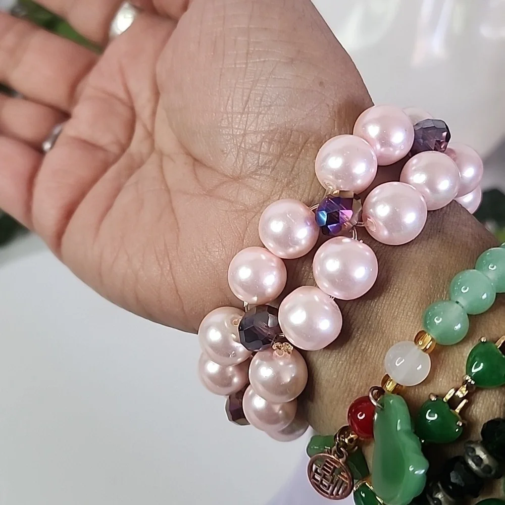 Handcrafted Pink Glass Pearl with Purple AB Crystal Beads